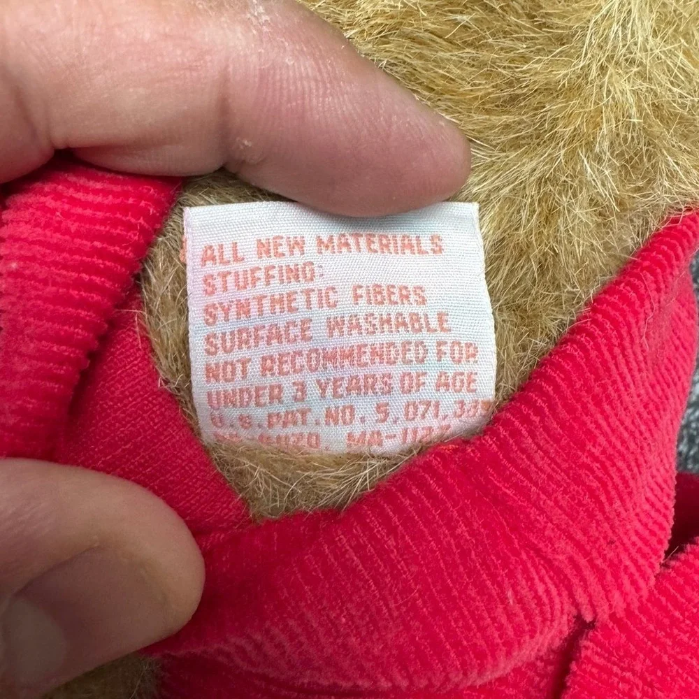Vintage Mango Enterprises Nick Teddy Bear‎ Peek-a-Boo Red Corduroy Overalls 12